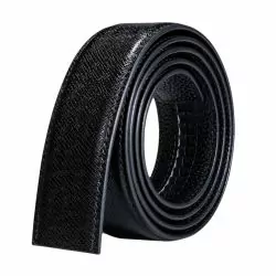 Lanière ceinture automatique cuir noir effet tissus belto